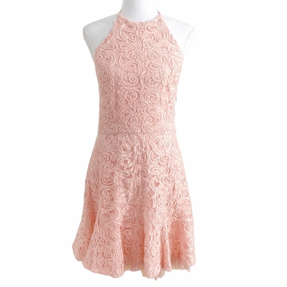 Bcbgmaxazria BASANTI PINK HALTER TULLE FIT & FLARE MINI COCKTAIL DRESS - 10